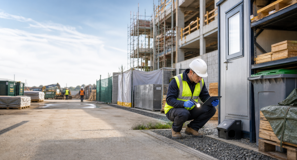 Professional pest-control inspection at a construction site in Bangalore